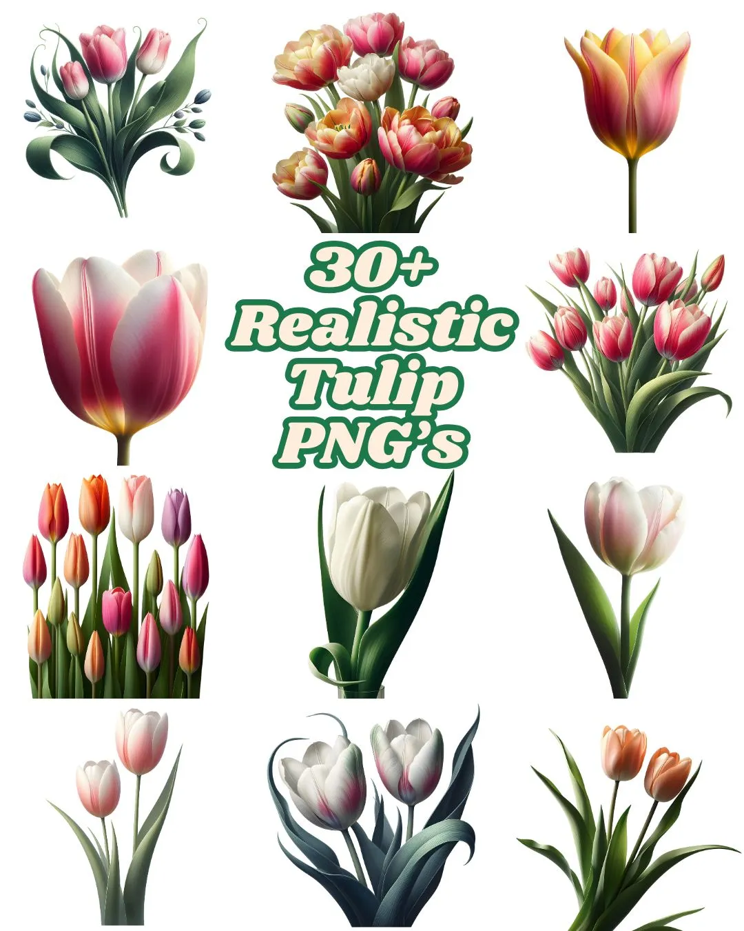 Realistic Tulip PNG Bundle: Transparent Spring Floral Clipart Digital Download
