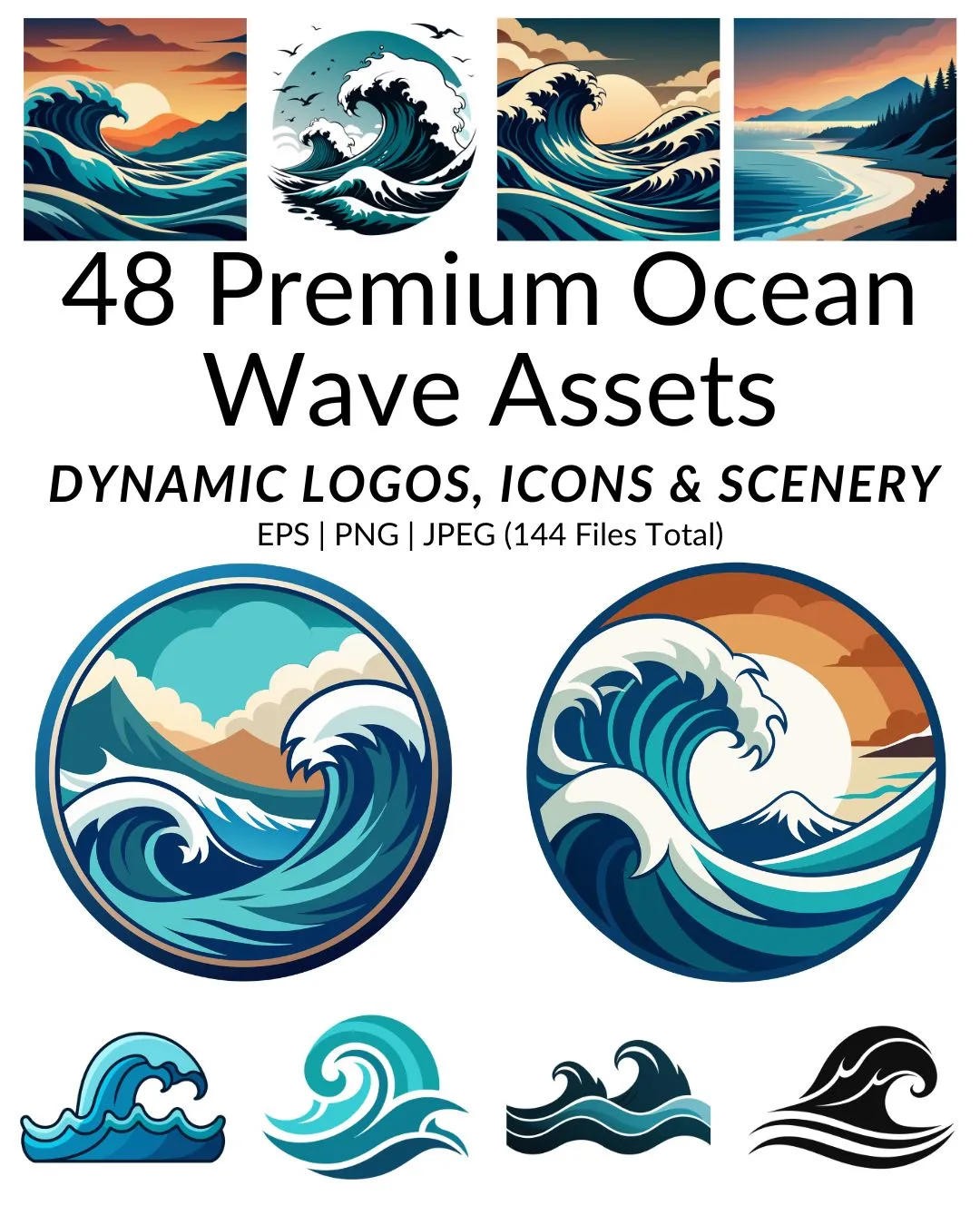 MBS Contact - 48 Ocean Waves & Surf Bundle – Colorful Marine Logos, Coastal Icons