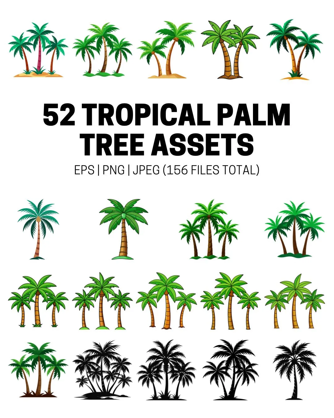52 Tropical Palm Tree Bundle – Exotic Summer Logos, Island Icons, and Beach
