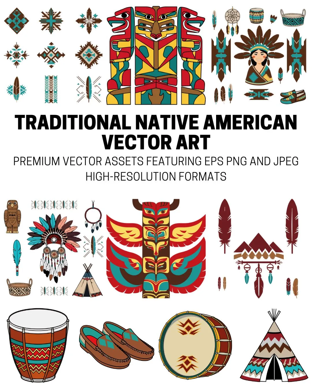 NATIVE AMERICAN CULTURAL SYMBOLS VECTOR ART COLLECTION EPS SVG PNG JPEG ASSETS