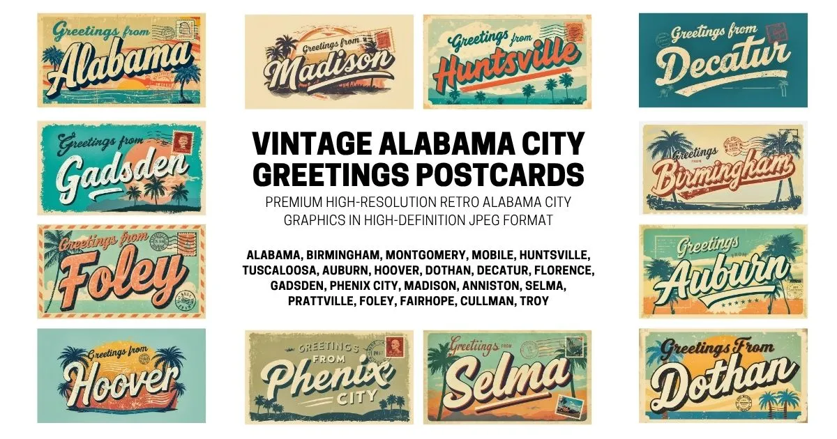 Vintage Alabama City Postcard Collection - Retro High-Definition JPEG Assets