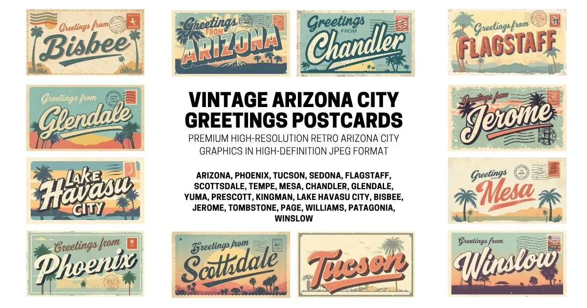 Vintage Arizona City Postcard Collection - Retro High-Definition JPEG Assets