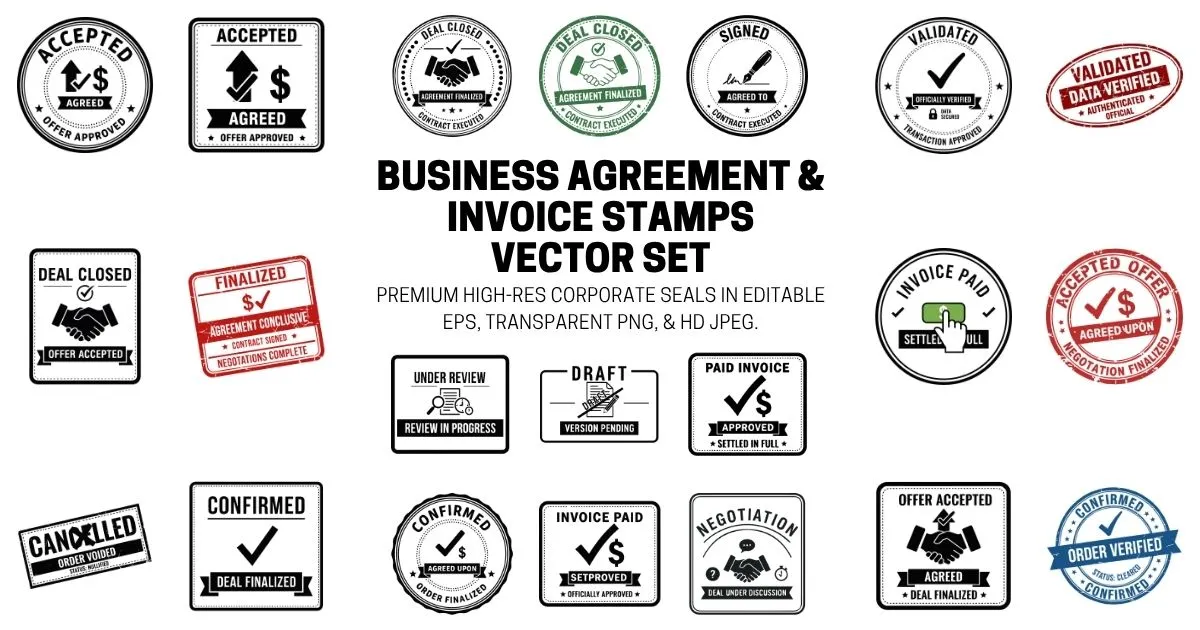 Business Deal and Invoice Stamp Vector Graphics - Scalable EPS, PNG, and JPEG