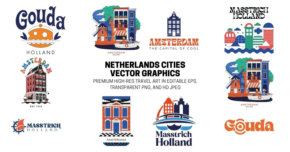 Netherlands Travel & City Landmarks - Scalable EPS, Transparent PNG, and JPEG