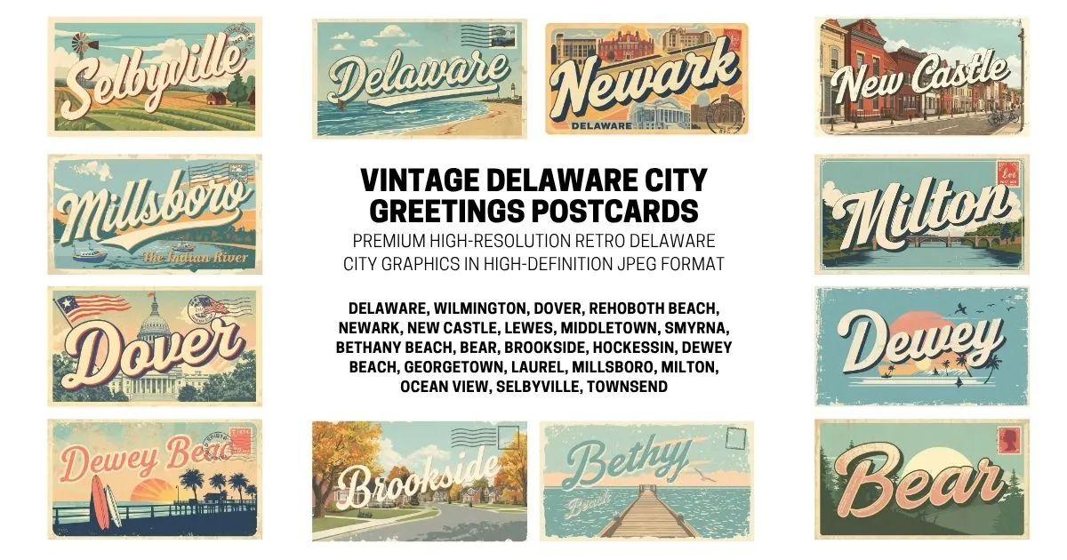 Vintage Delaware City Postcard Collection - Retro High-Definition JPEG Assets