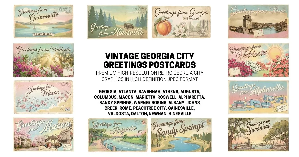 Vintage Georgia City Postcard Collection - Retro High-Definition JPEG Assets