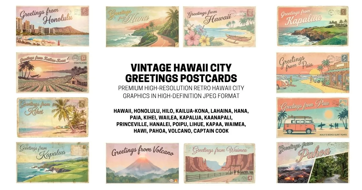 Vintage Hawaii City Postcard Collection - Retro High-Definition JPEG Assets