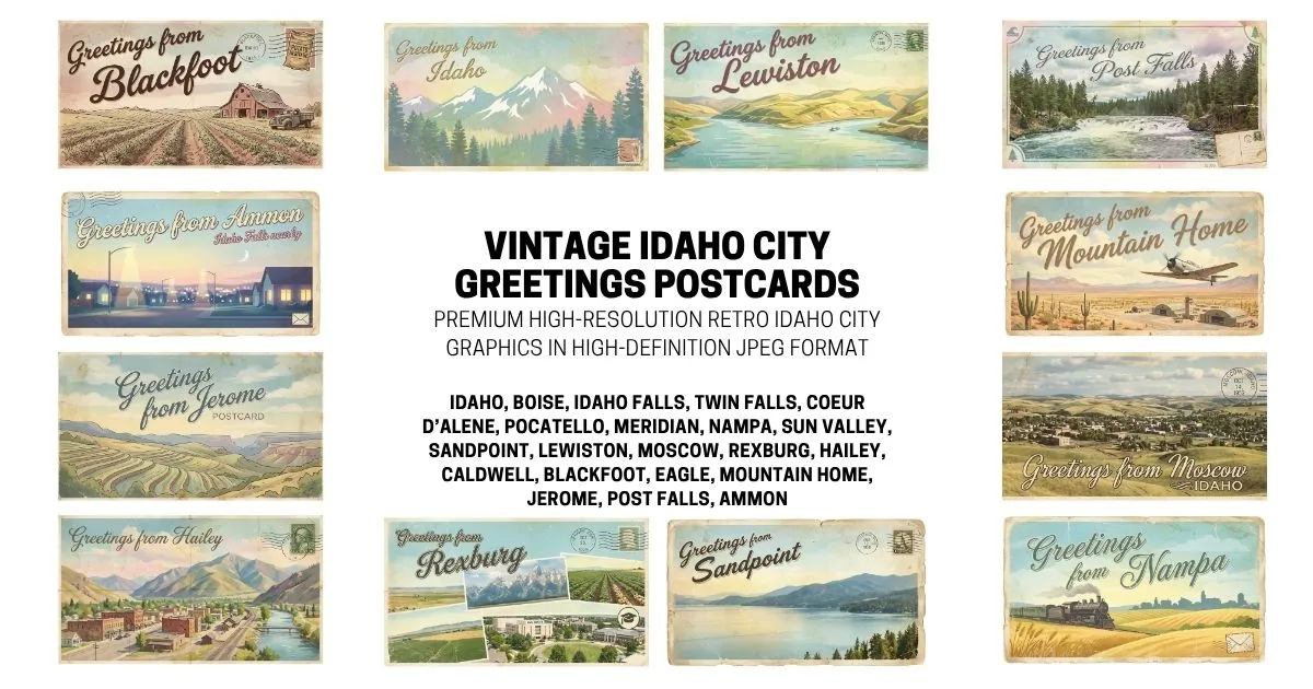 Vintage Idaho City Postcard Collection - Retro High-Definition JPEG Assets